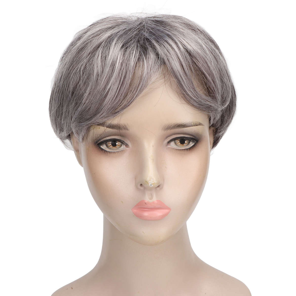 Men Gray Short Wig Heat Resistant Synthetic Multipurpose Adjustable Layered CHW