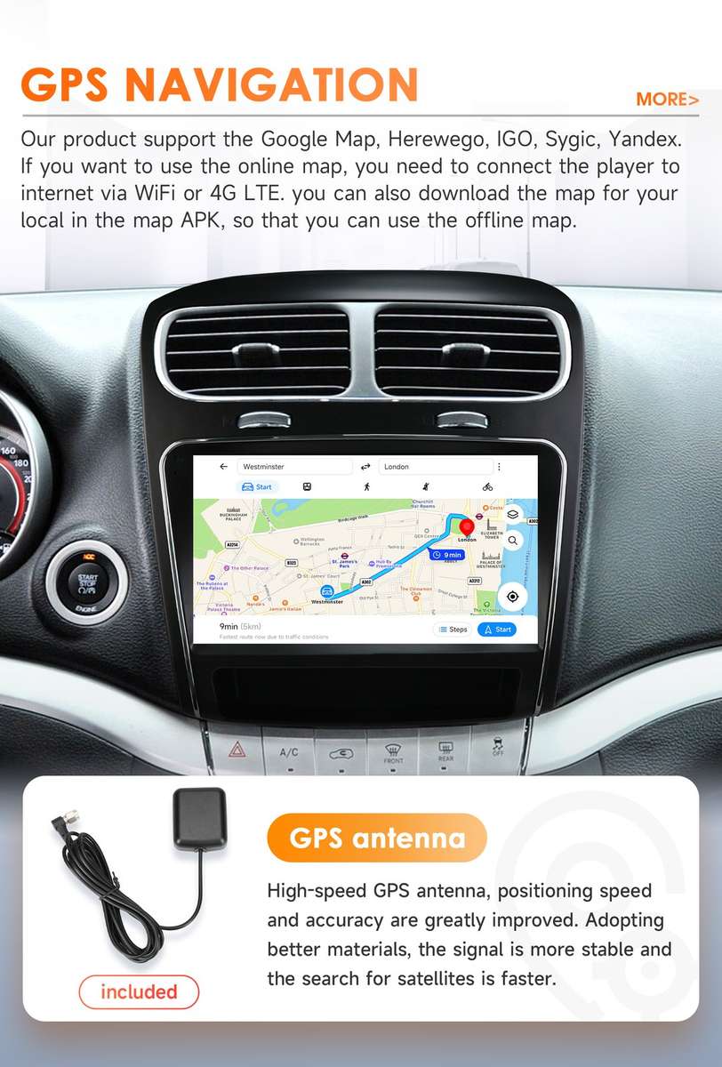 8Core For Dodge Journey 2011-2019 Android14 Car Multimedia Radio Stereo GPS Navi