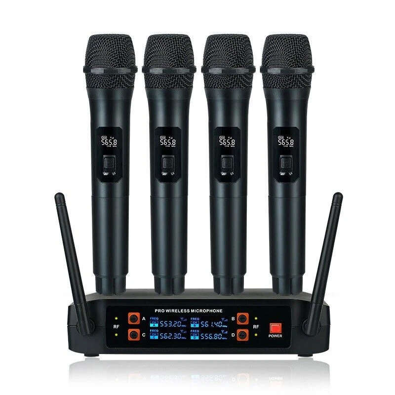 4 Channel Professional Handheld Dynamic UHF Wireless Vocal Microphone Set