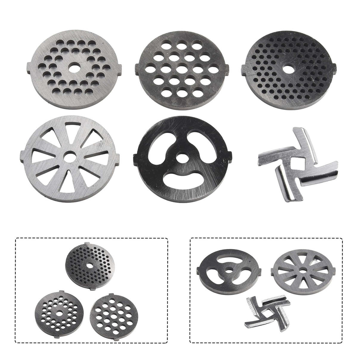 6X Meat Grinder Mixer Plate Discs Stainless Steel Kit-Food Grinders Accessories