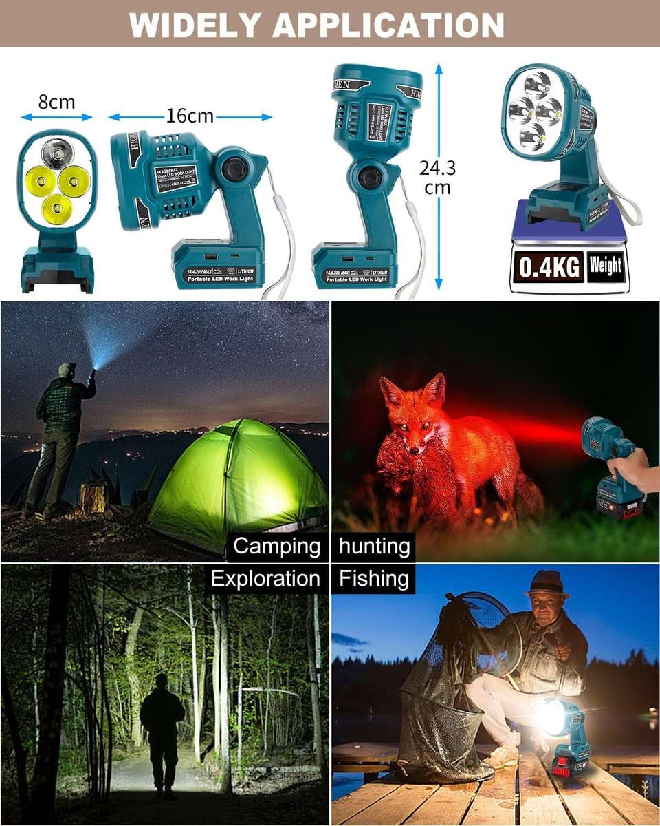 LED Work Light Cordless LED Flashlight for Bosch 18v GBA Battery 22W For Camping