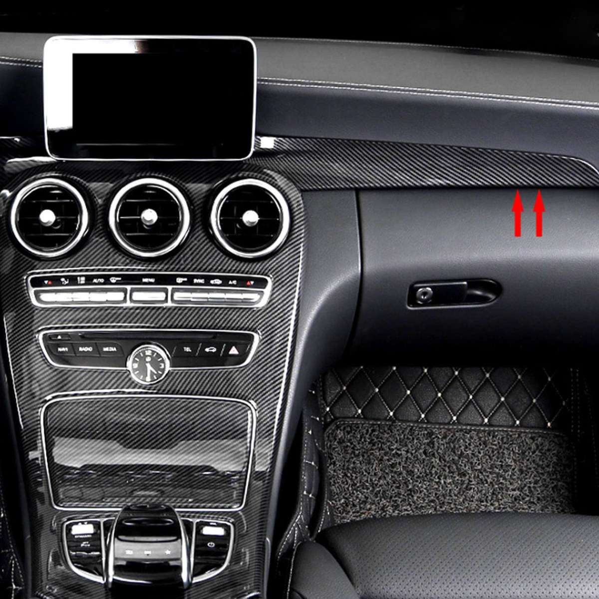 2PCS Center Console Dashboard Cover Trim For Benz C Class W205 2015+(Carbon CHW