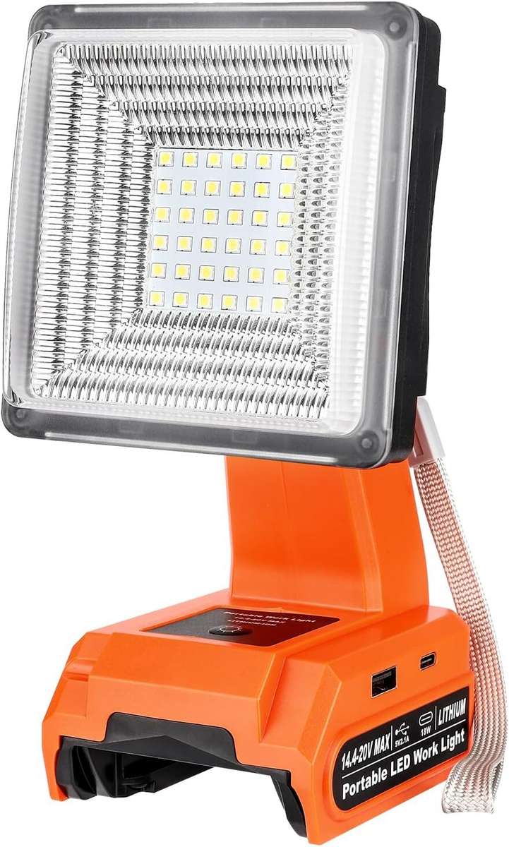 1500LM Cordless LED Work Light for Black&Decker 20v LED Floodlight USB Charging