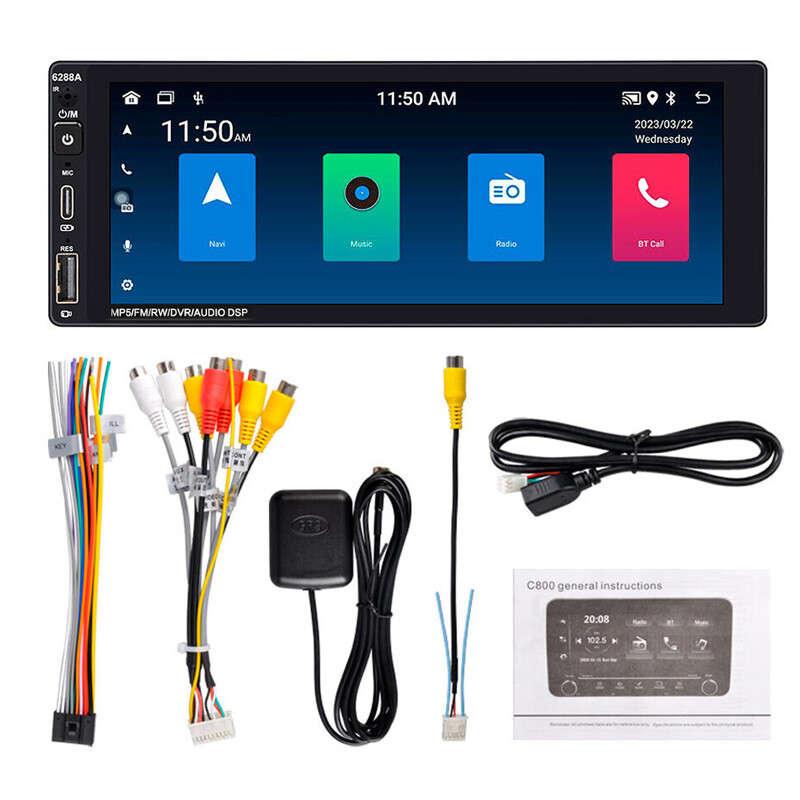 6.9" 1 Din Car Radio Touch Screen FM GPS Navi WiFi Carplay Android Player New