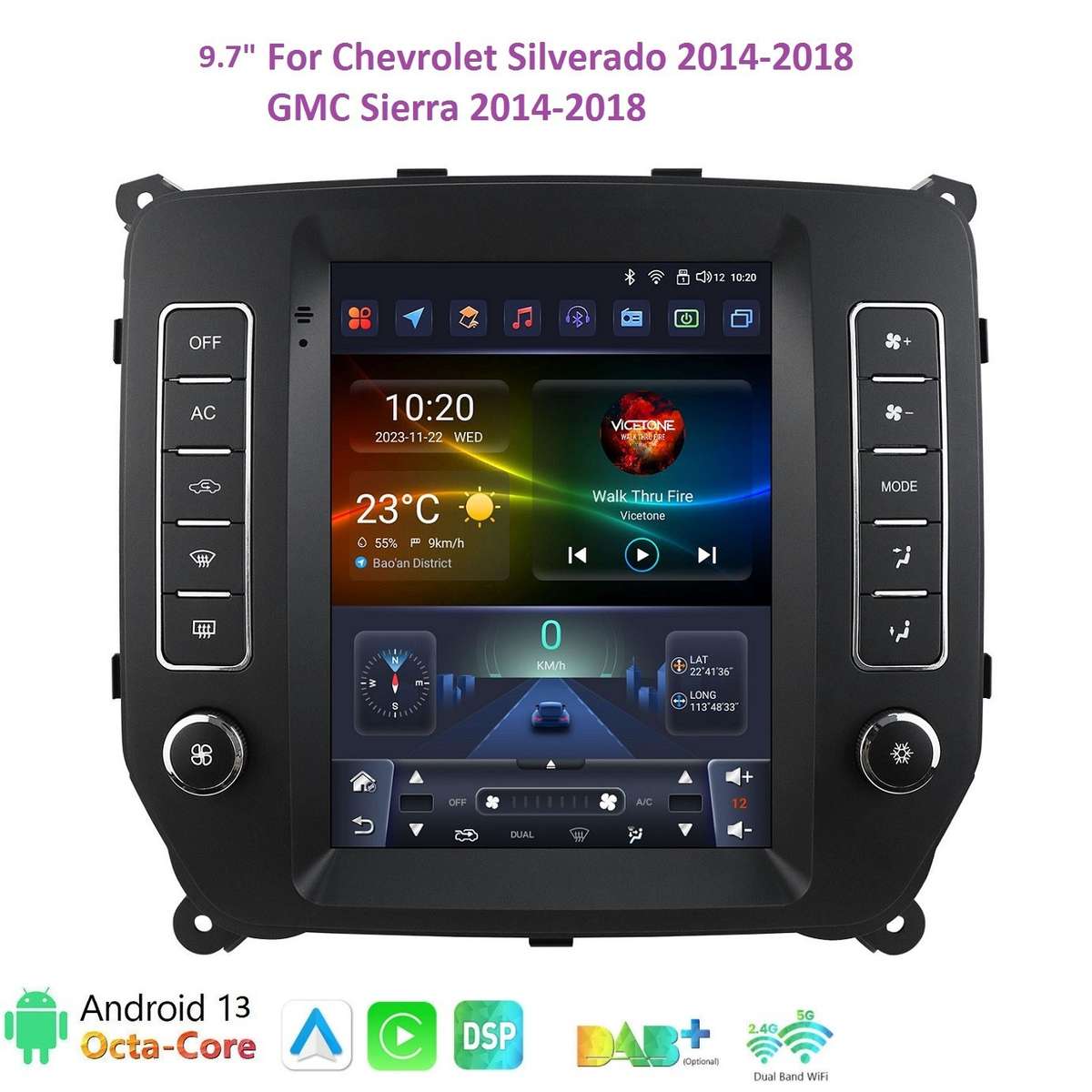 9.7"Android 13 For Chevrolet Silverado 2014-2018 GMC Sierra Carplay Radio 6+64GB