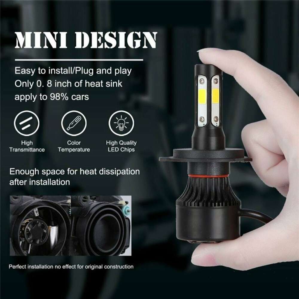 4 Side H4 LED Headlight Bulbs High/Low Beam 6500K 9003 HB2 2500W 375000LM