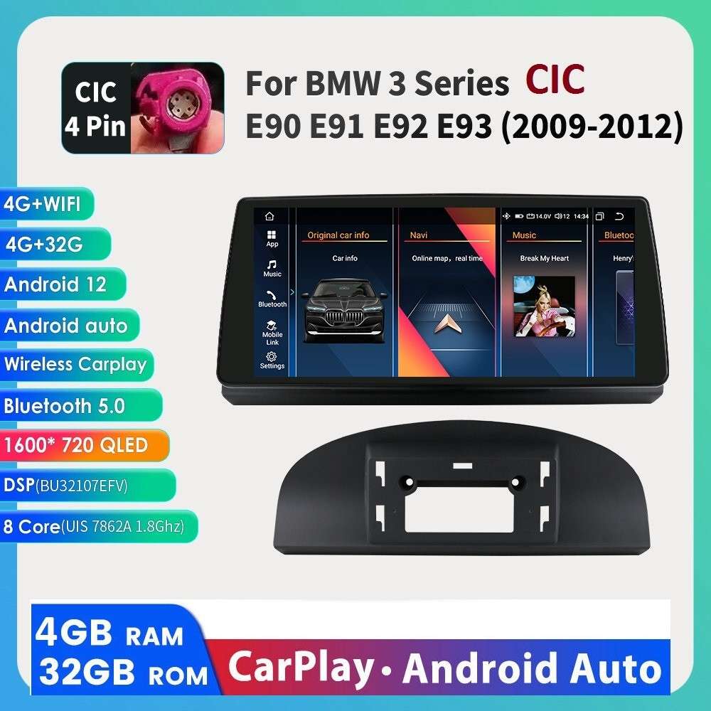 Android 12 Auto CarPlay Radio For BMW 3 Series E90 E91 E92 CIC GPS Player 4+32GB
