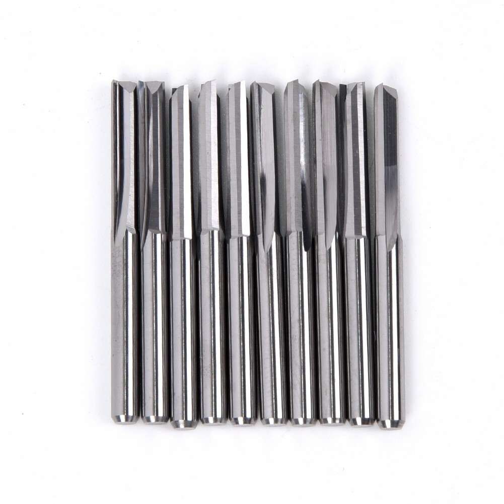 10PCS Solid Carbide End Mill 3.175mm 1/8 Shank 2 Straight Flute CNC Router Bit