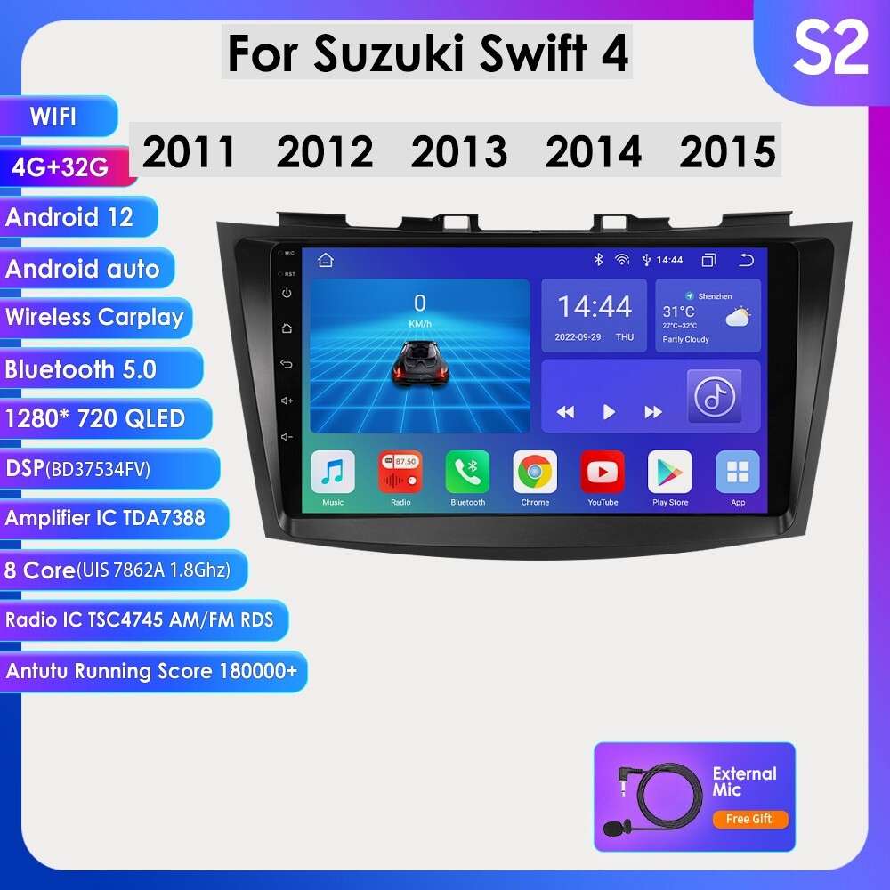 For Suzuki Swift 2011-2015 Android 12 CarPlay GPS Radio Stereo Player PIP 4+32GB