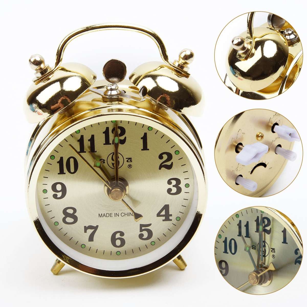 Horseshoe Mechanical Gold Alarm Clock Manual Wind-Up Vintage Metal Clock-Cute