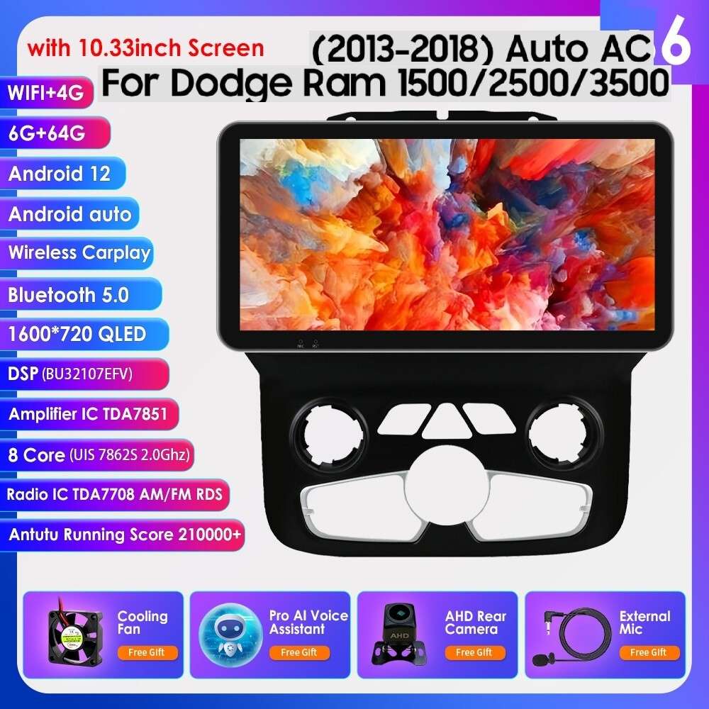 6+64GB Android12 Stereo Radio GPS 10.33"for Dodge Ram 1500 2500 3500 2013-18 DSP