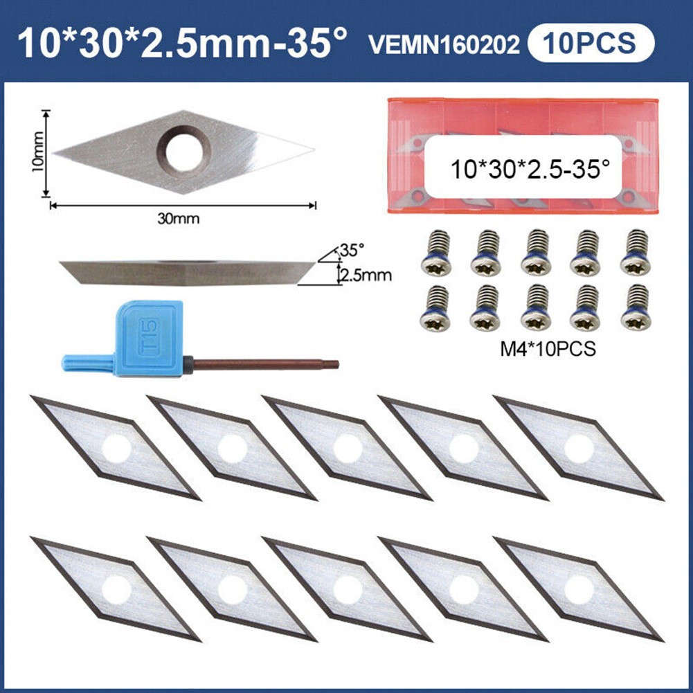 10pcs For Wood Turning Tool Inserts 10x30mm Carbide With Screws For DIY Use