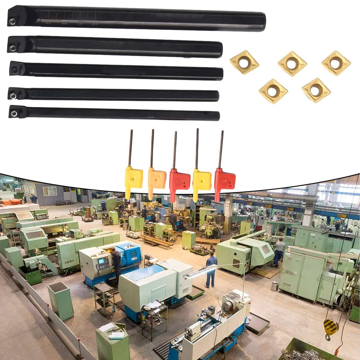 Lot Of Lathe Turning Tool Holder Boring Bar Wrench Carbide Metal Inserts Kit