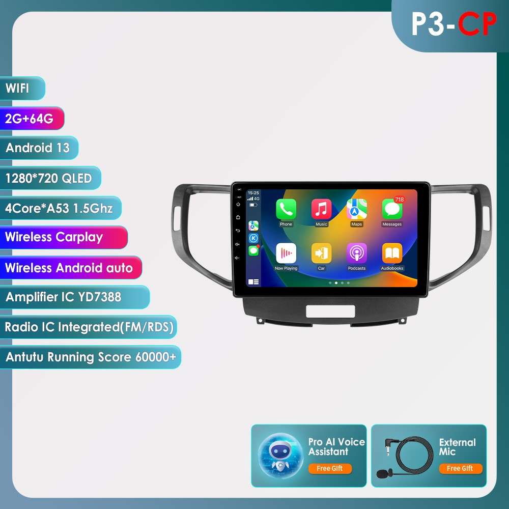 For Acura TSX 2009-2014 Android 13 Car Radio Stereo Carplay GPS Navigation 2+64G