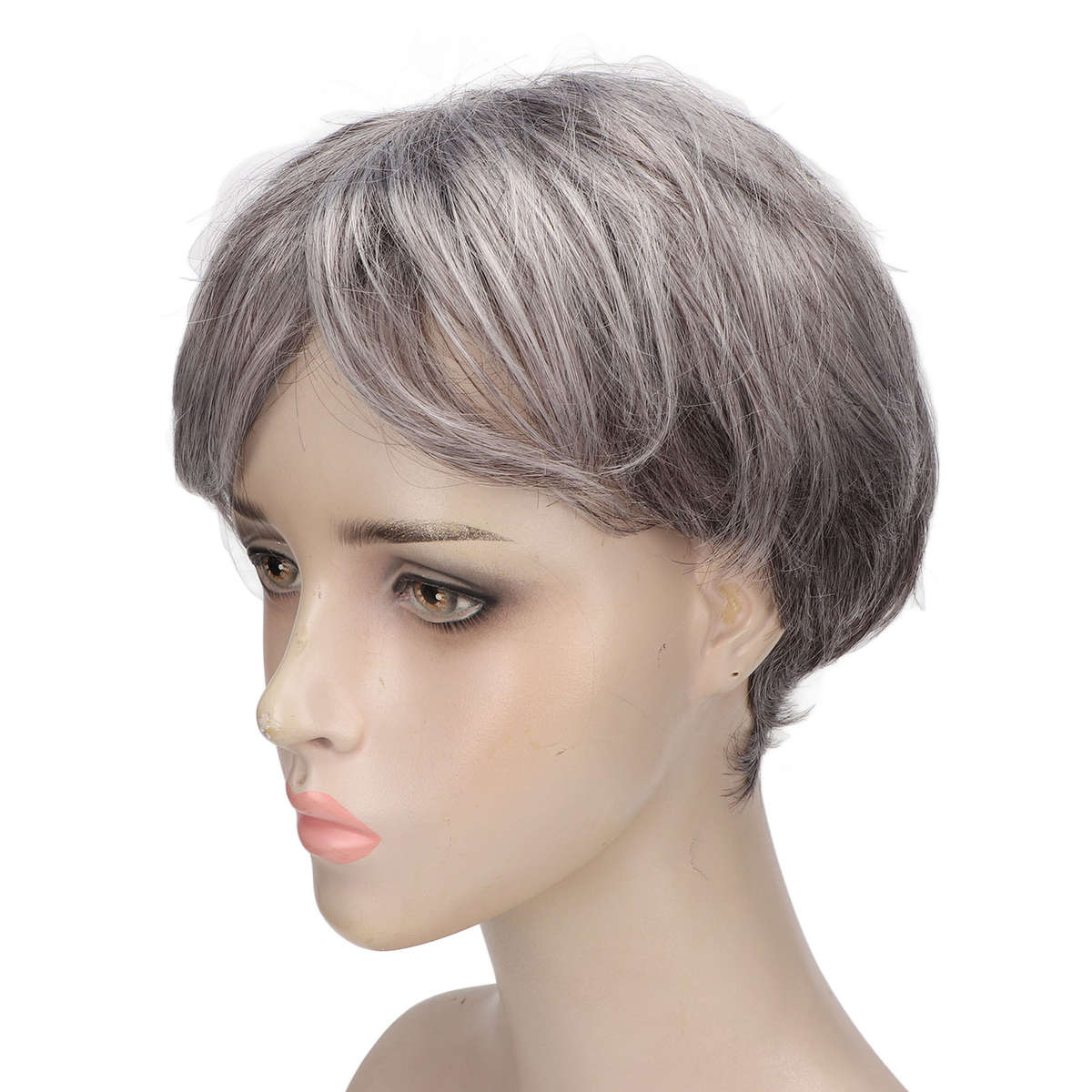 Men Gray Short Wig Heat Resistant Synthetic Multipurpose Adjustable Layered CHW