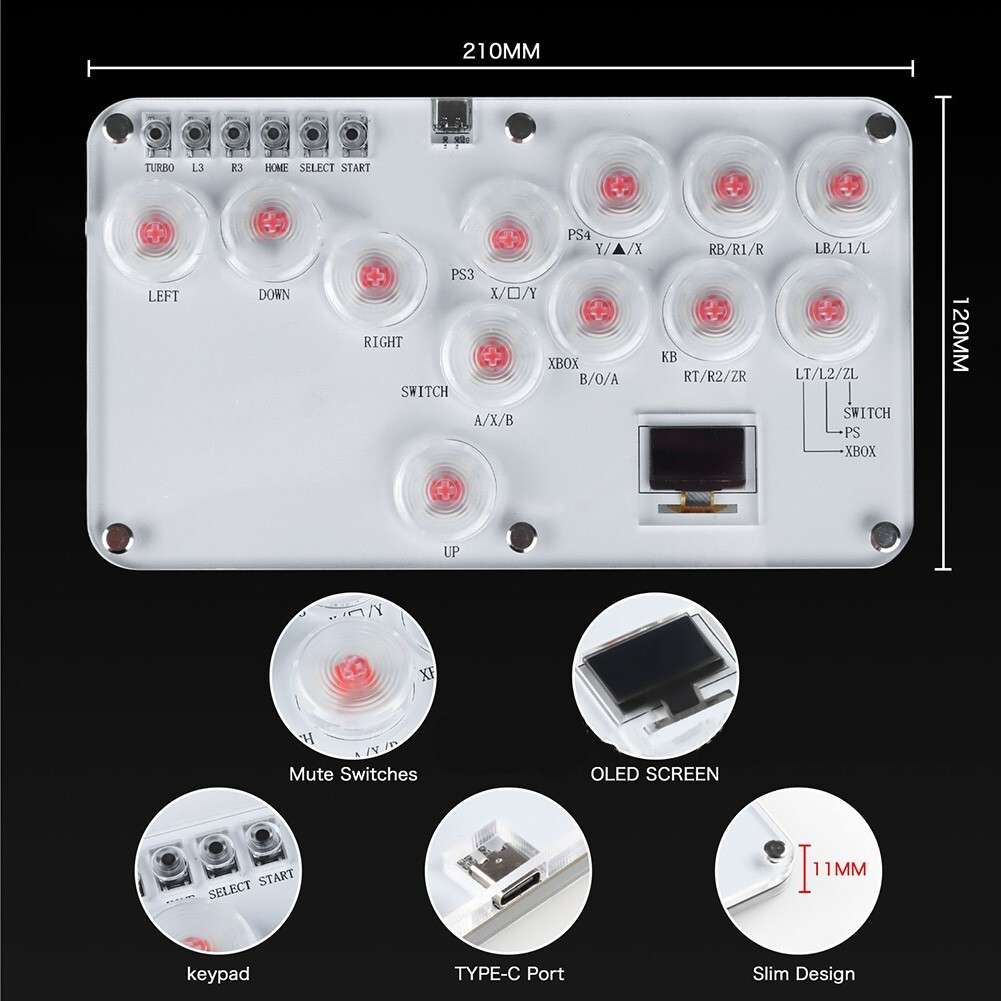 Customizable RGB Fighting Keyboard For PS4 For Switch Steam Deck Gaming