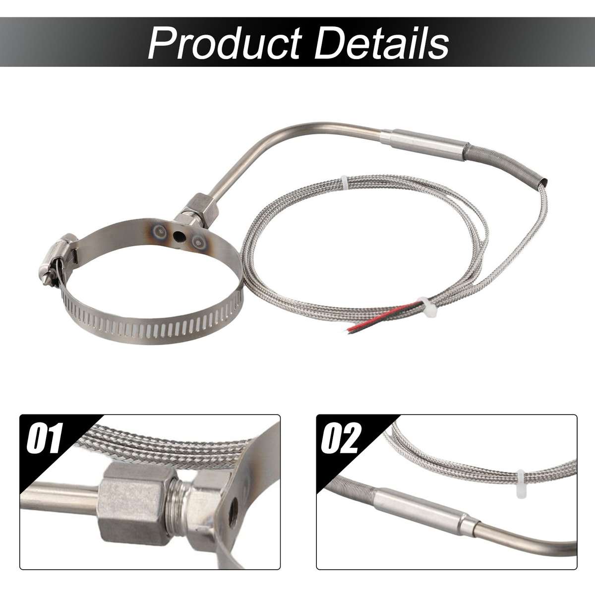 Right Angle EGT Thermocouple K Type Temperature Probe With Glass Fiber Cable