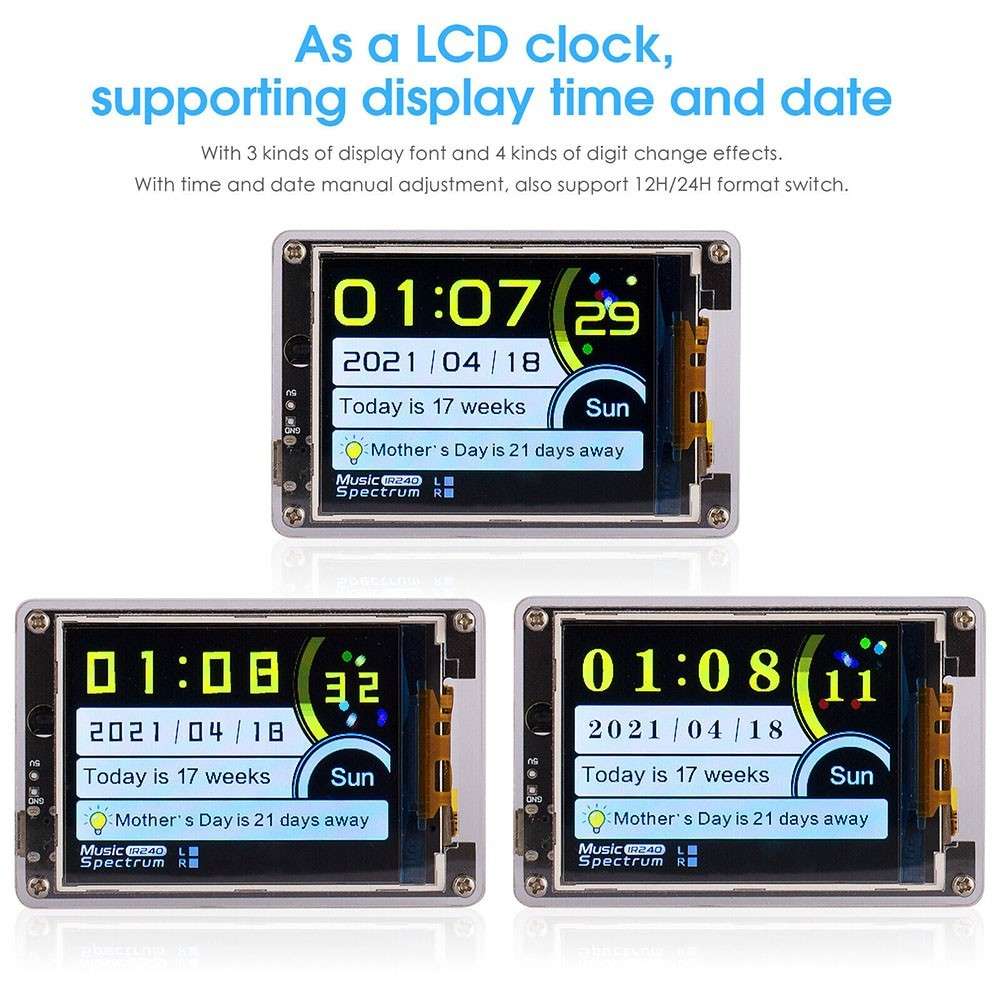 MIC+LINE Sound Level Meter Clock Stereo Audio Display Music Spectrum Visualizer