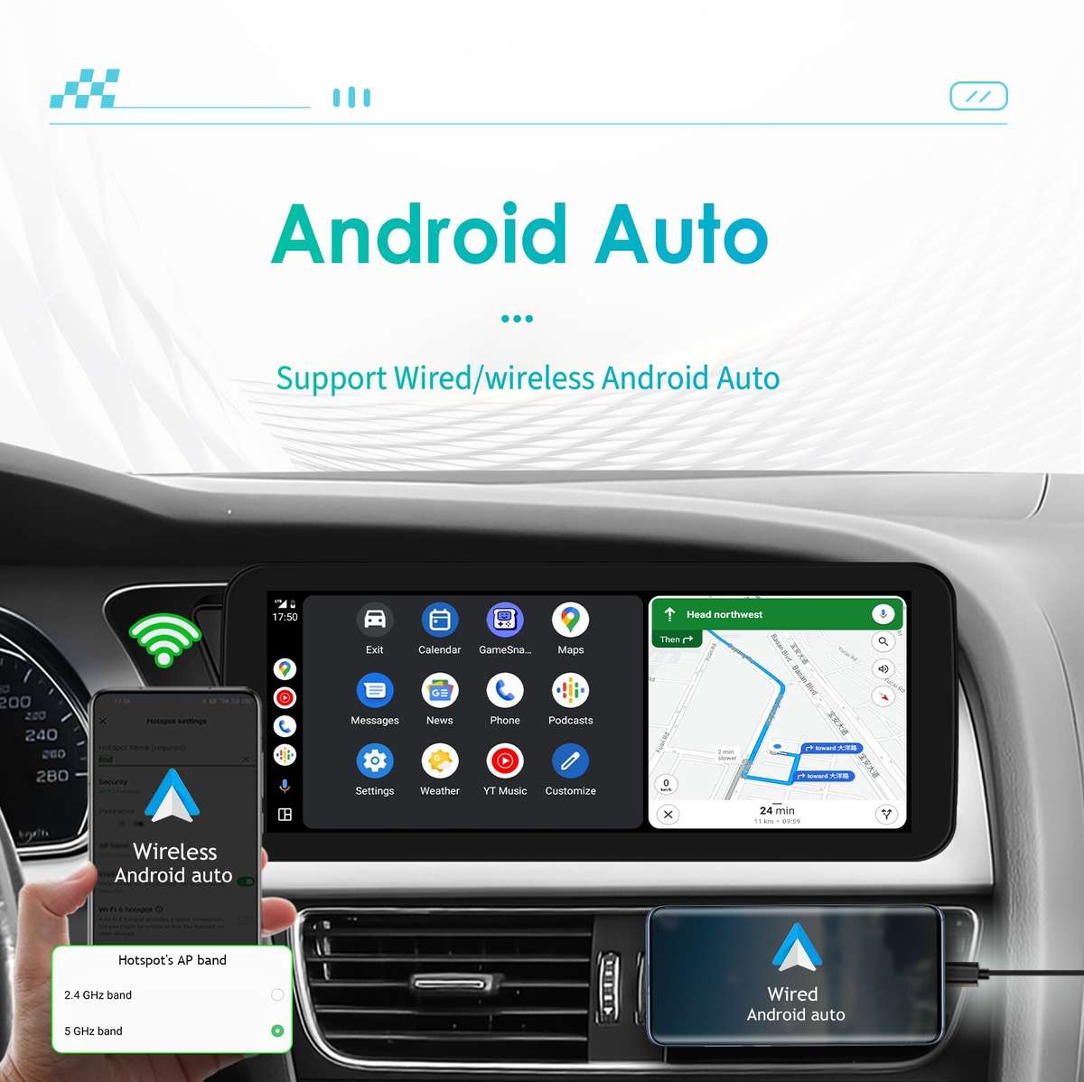 10.25" TouchScreen Carplay for AUDI A4 A5 2009-2016 Headunit Radio BT Android 13