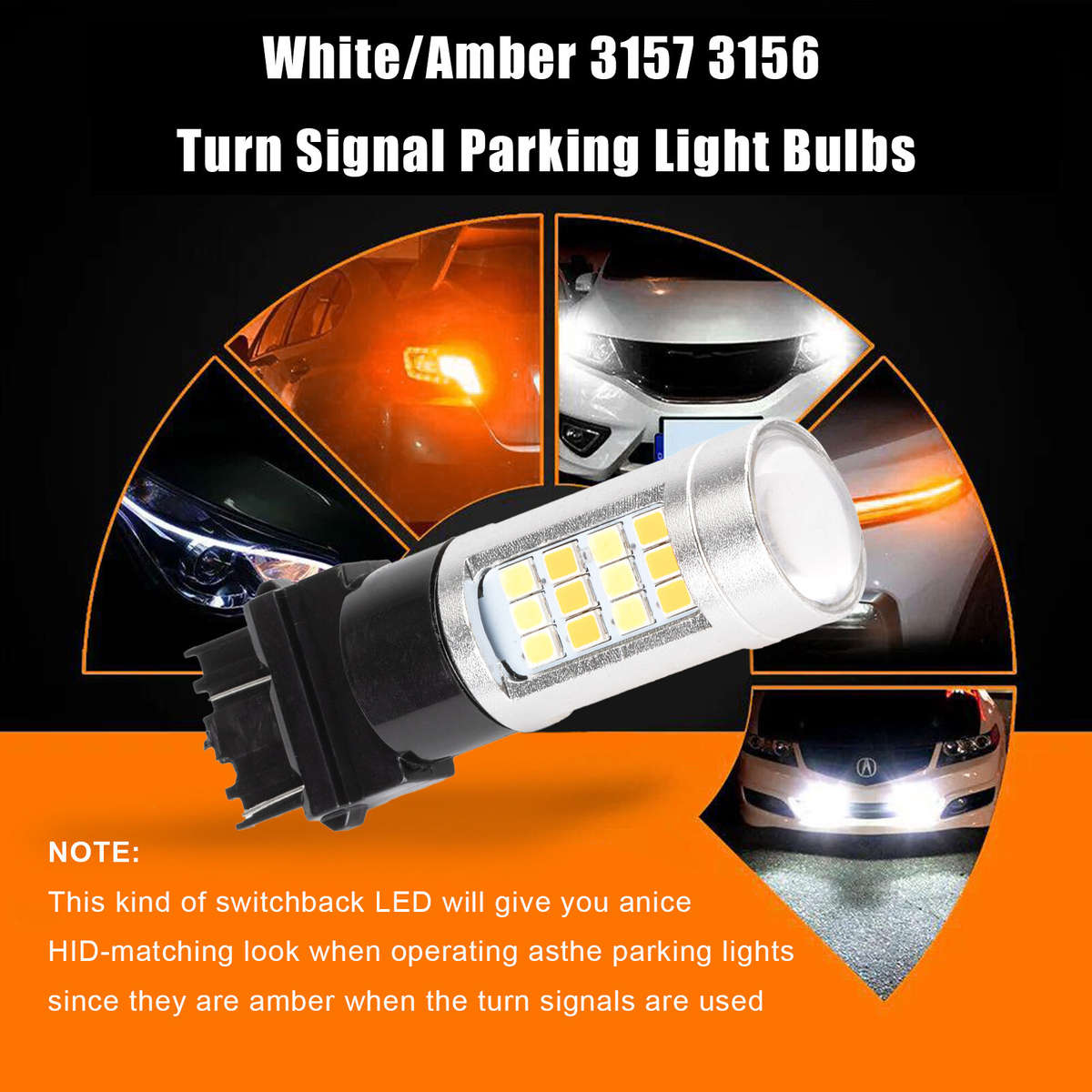 4x 3157 Error Free White/Amber LED DRL Switchback Turn Signal Parking Light Bulb