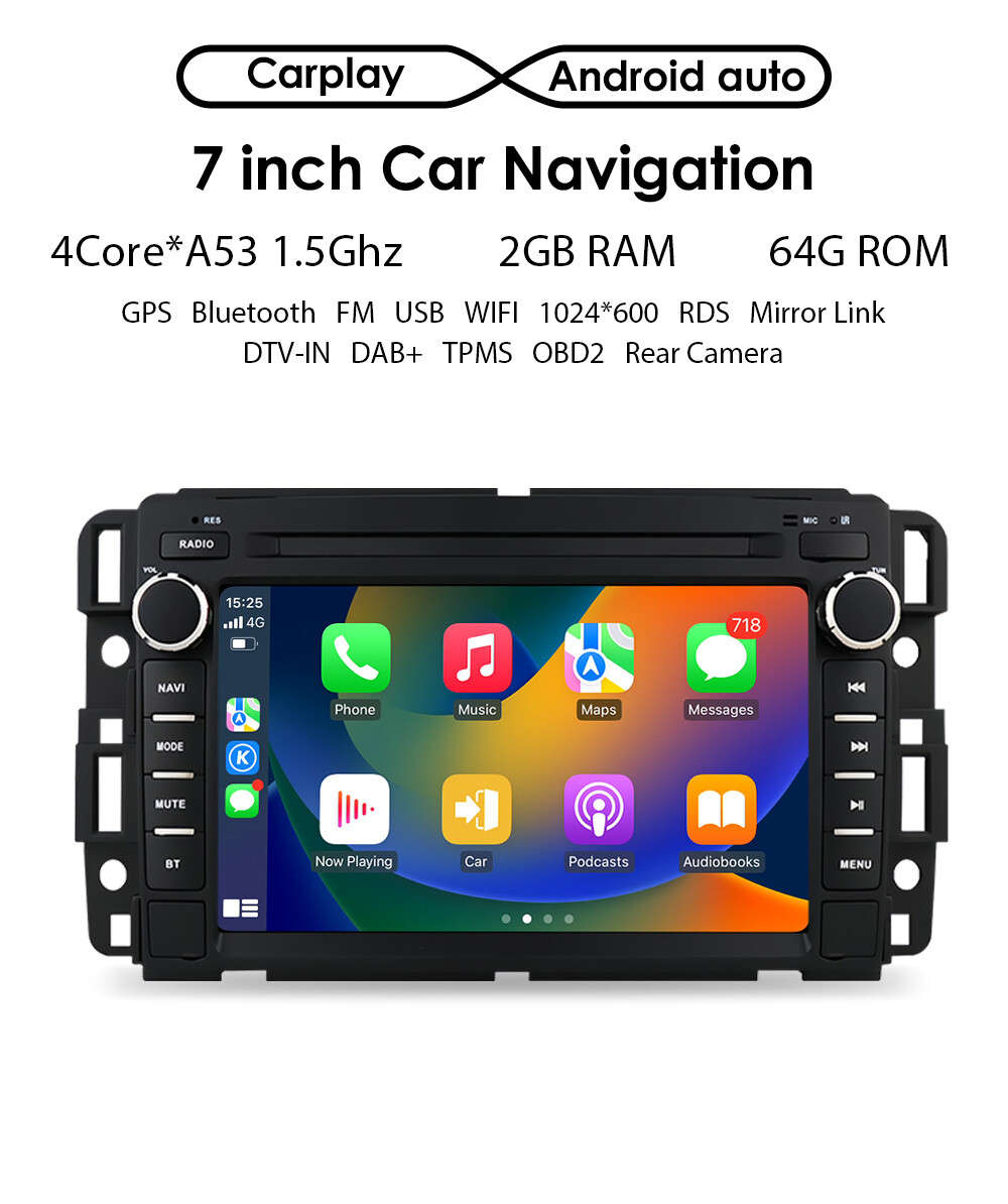 For GMC Acadia Yukon Chevy 7" CarPlay Android 13 Car Navigation Radio WIFI 2+64G