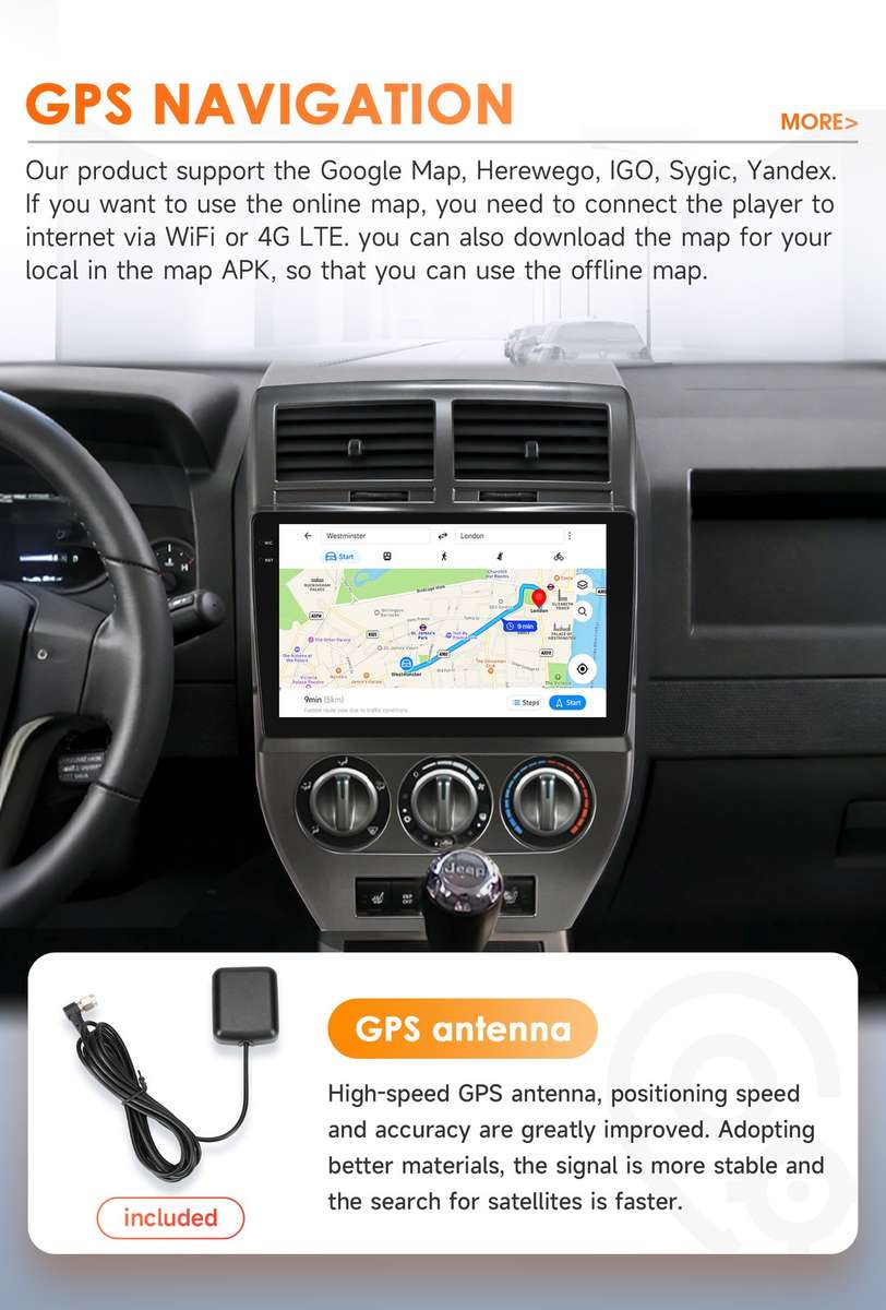 8Core Android 14 Car Stereo Radio Carplay GPS For Jeep Compass Patriot 2007-2009