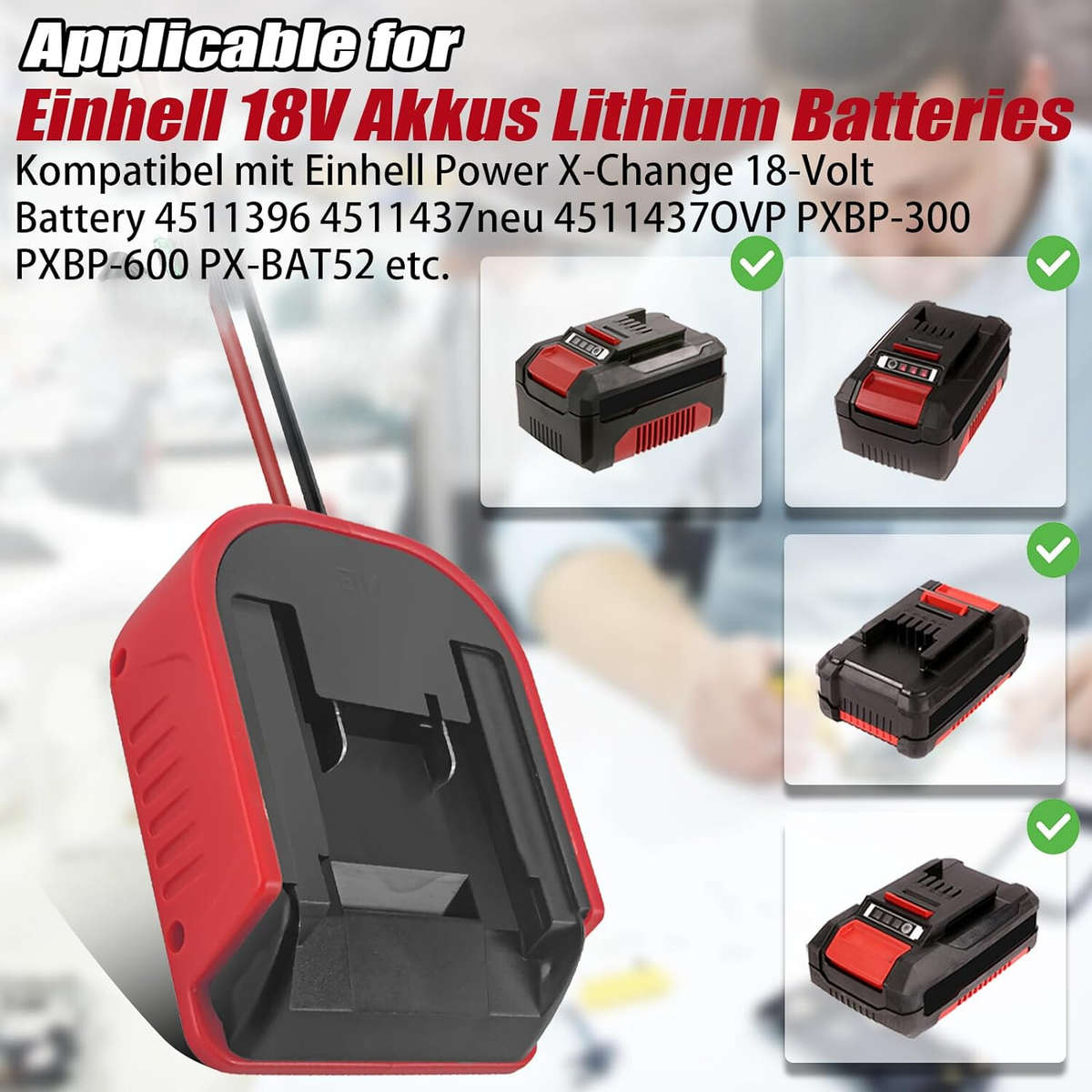 Adapter For Einhell 18V with 6FT Jumper Cable Car Battery Charger Jump Starter