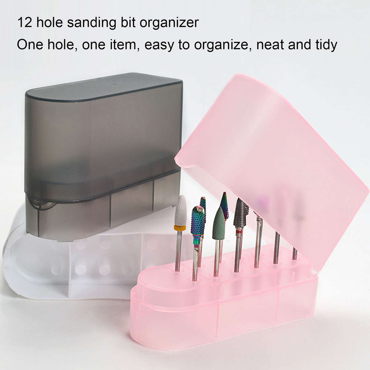 3pcs Nail Drill Bits Holder Dust Resistant 12 Holes Nail Drill Bits Organize CHW