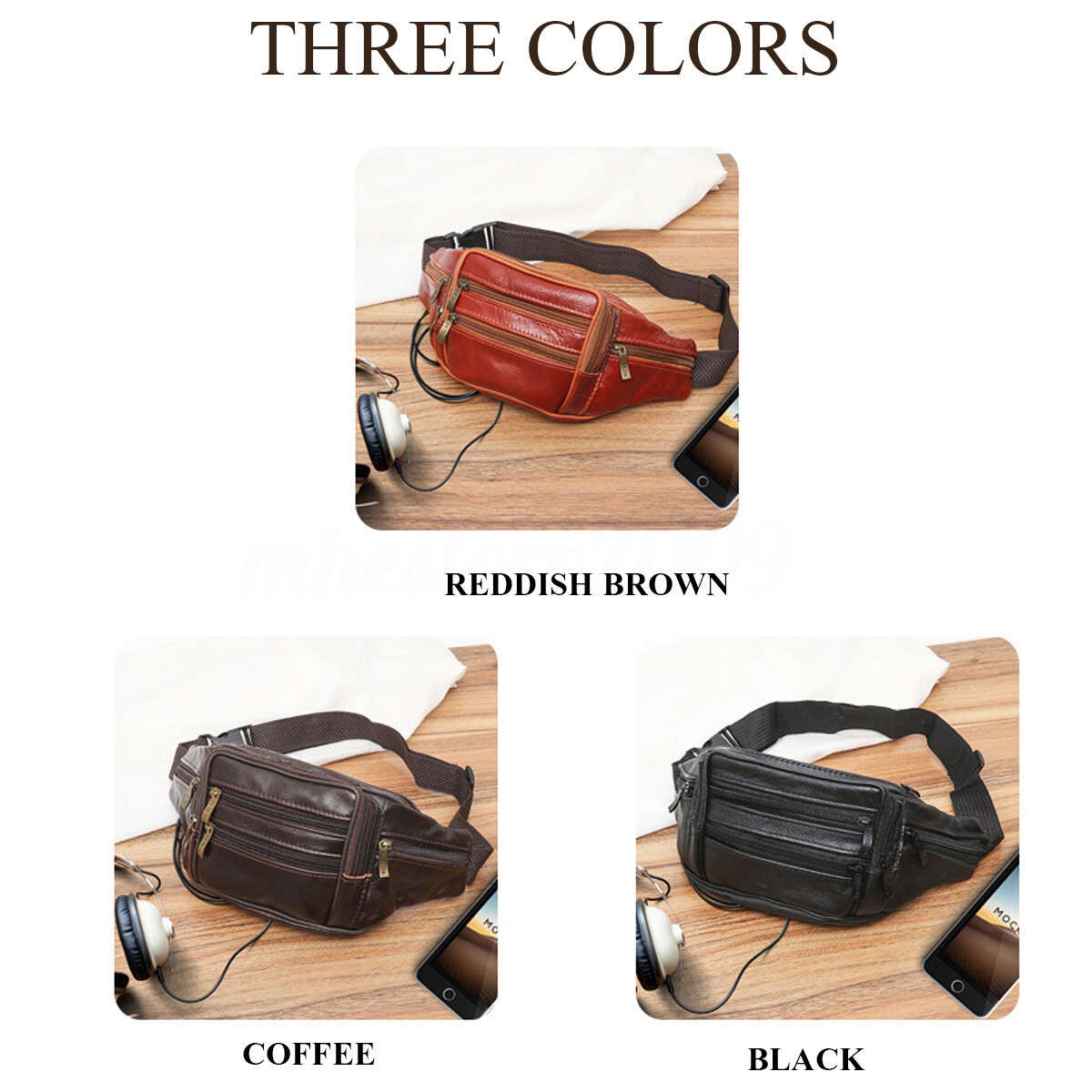 Leather Mens First Layer Cowhide Mobile Phone Pockets Waist Fanny Bag Pouch j