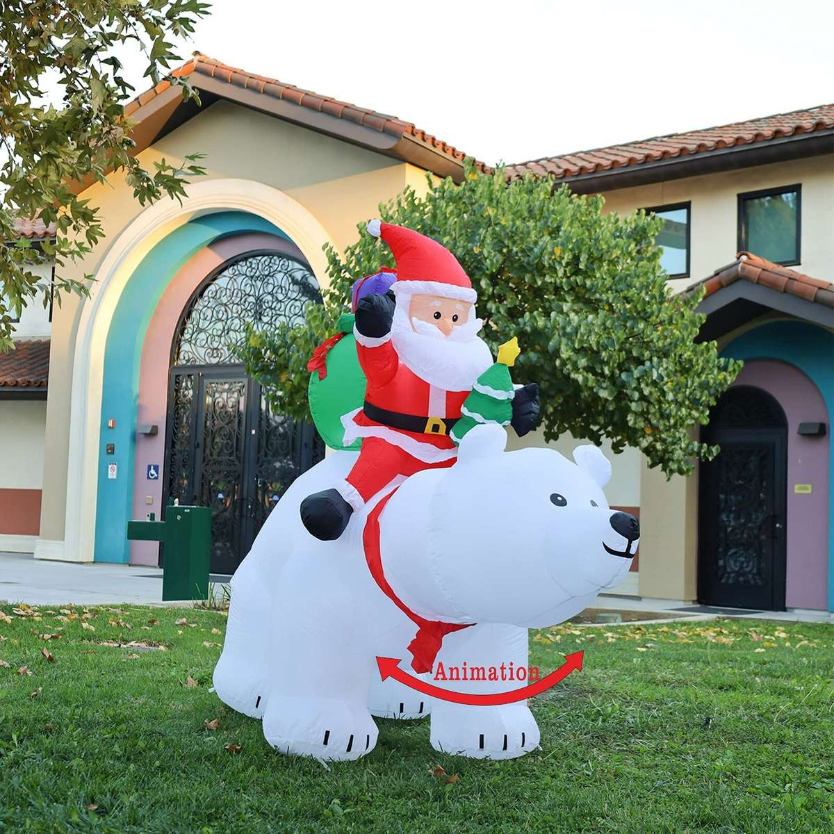 7 ft Light Up Animation Polar Bear & Santa LED Christmas Inflatable Decoration