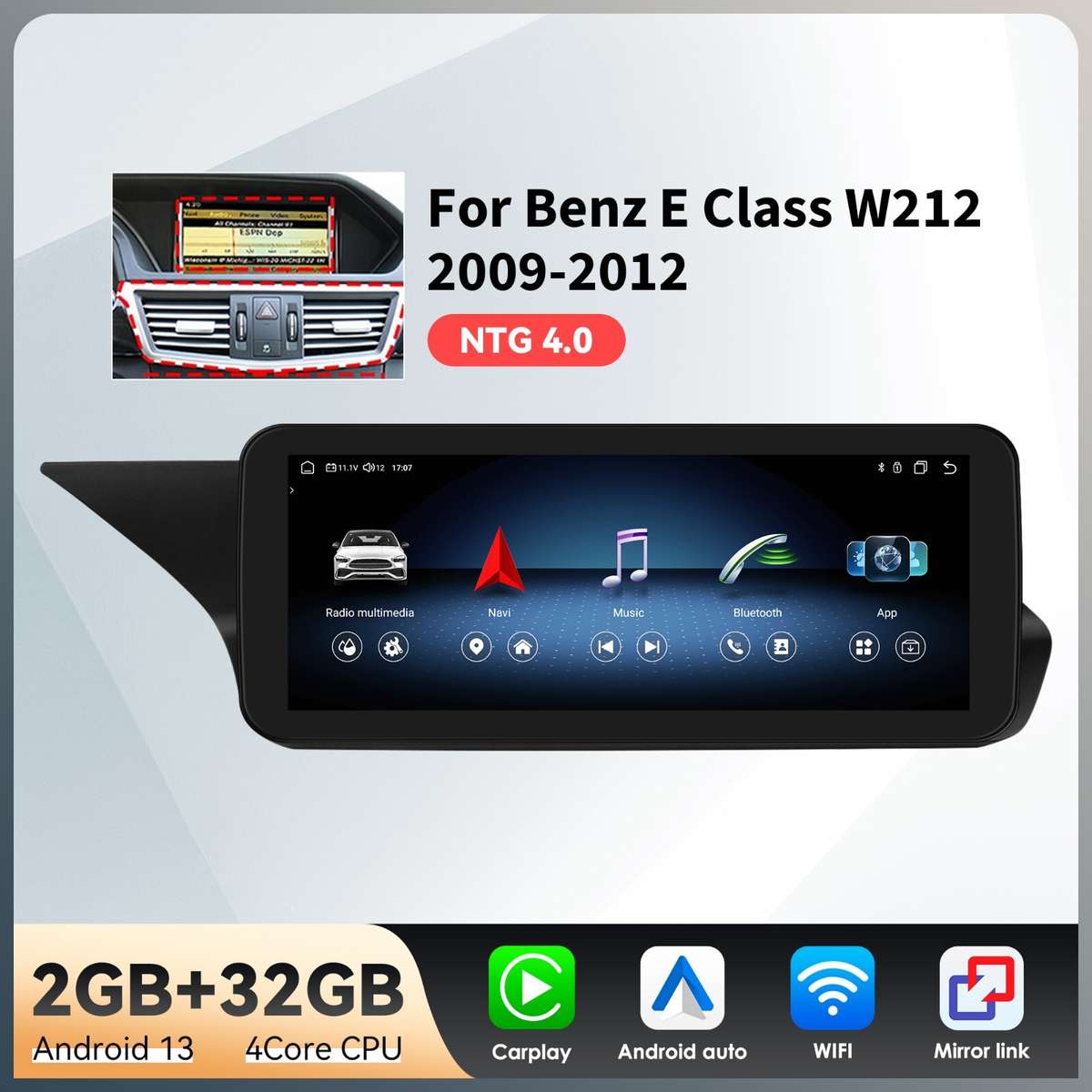Carplay GPS Radio 10.25" Android13 For Benz E-Class W212 E300 E350 NTG4 2009-12