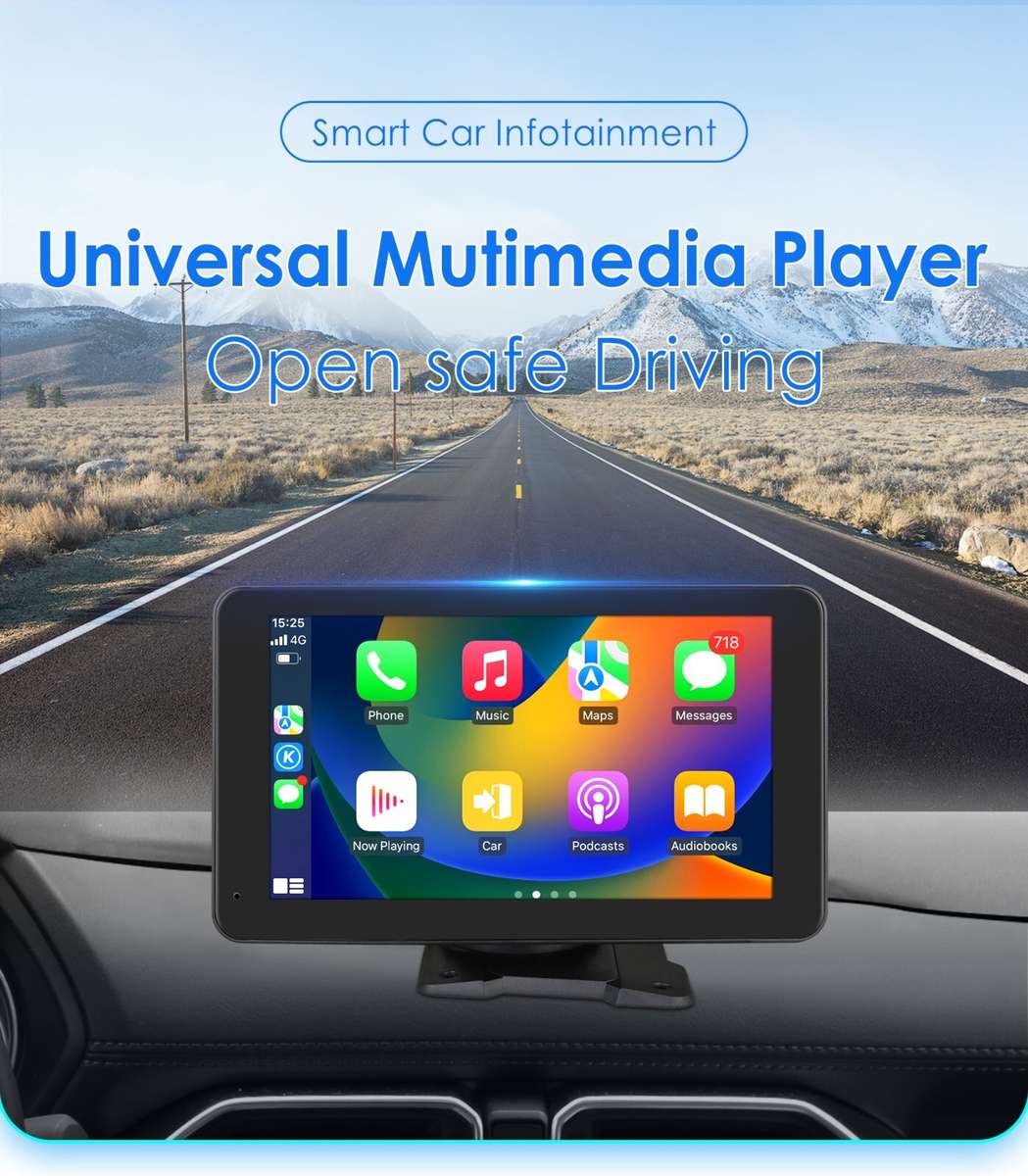 7" Adjustable Screen Android Auto Carplay Car Stereo GPS Multimedia Player AUX