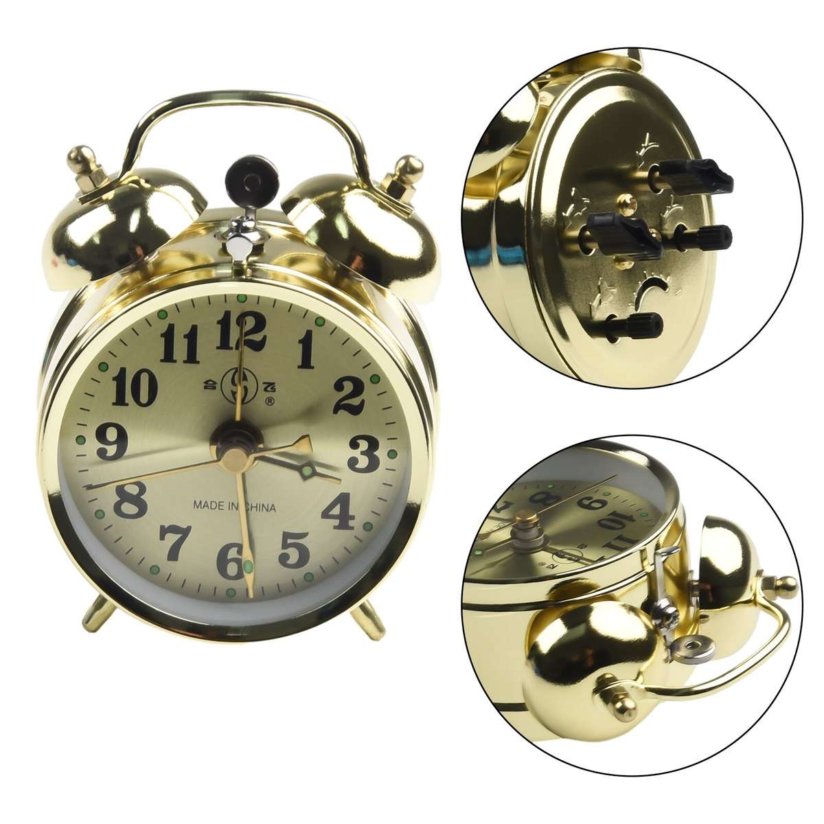 Horseshoe Mechanical Gold Alarm Clock Manual Wind-Up Vintage Metal Clock-Cute