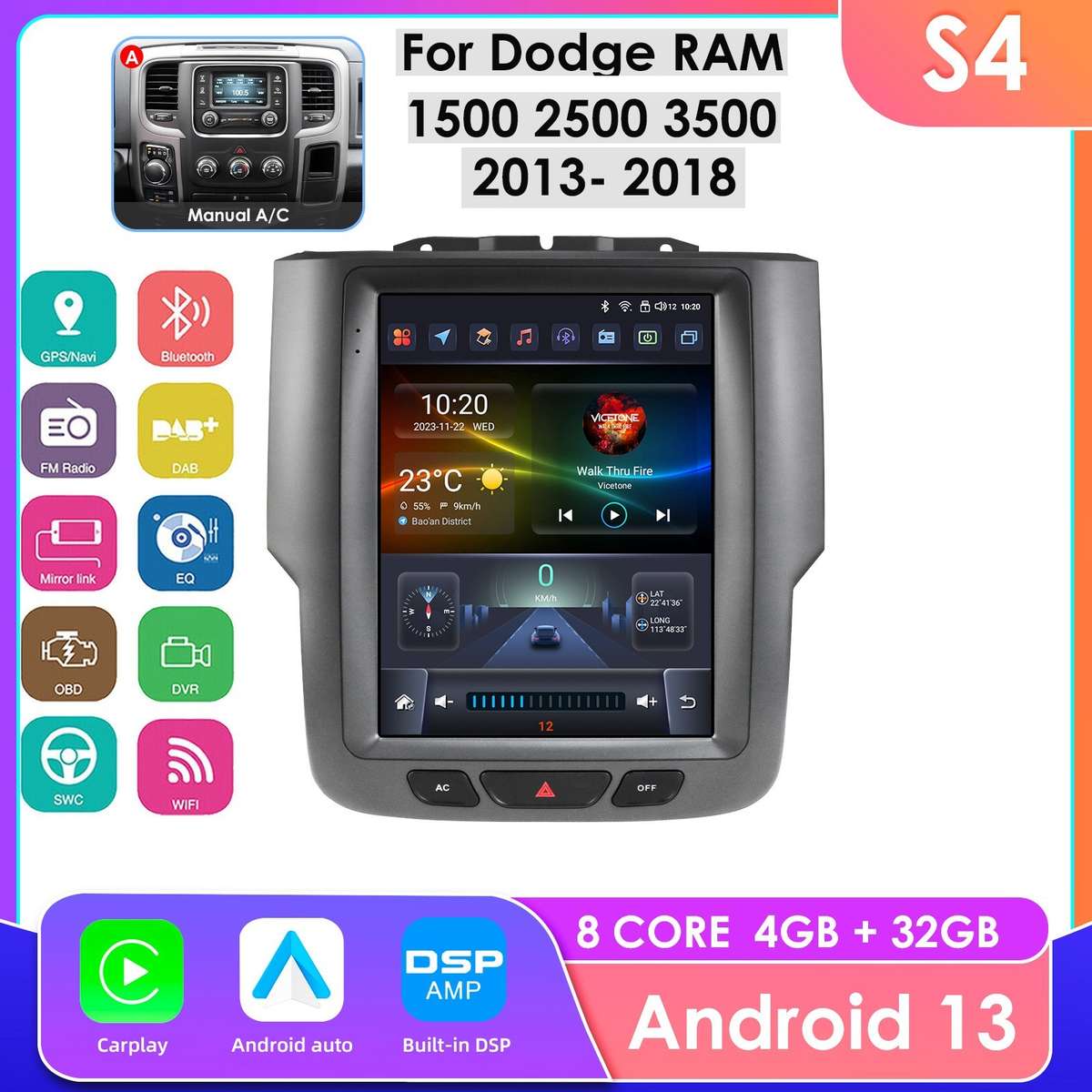 8Core 9.7" For DODGE RAM 1500 2500 3500 2013-19 CARPLAY ANDROID GPS RADIO STEREO