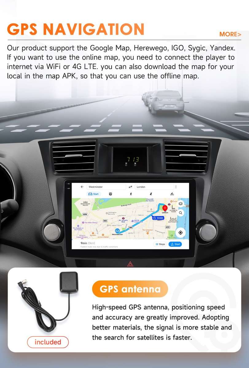 10"Android 14 For Toyota Highlander 2007-2013 Car Stereo Radio 8Core GPS CarPlay
