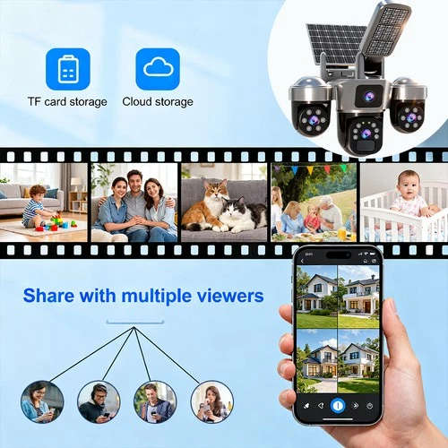 Solar Battery Wireless WiFi Outdoor Pan/Tilt Home Security Camera 9MP HD w/ 32GB
