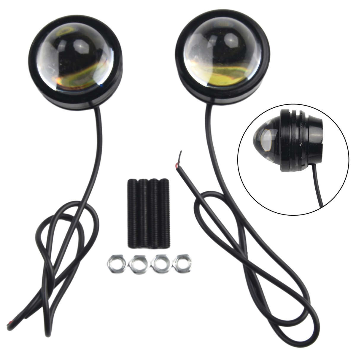 2x White 12V-24V High Power Bull Eye LED Projector Car Daytime Fog Light Alloy