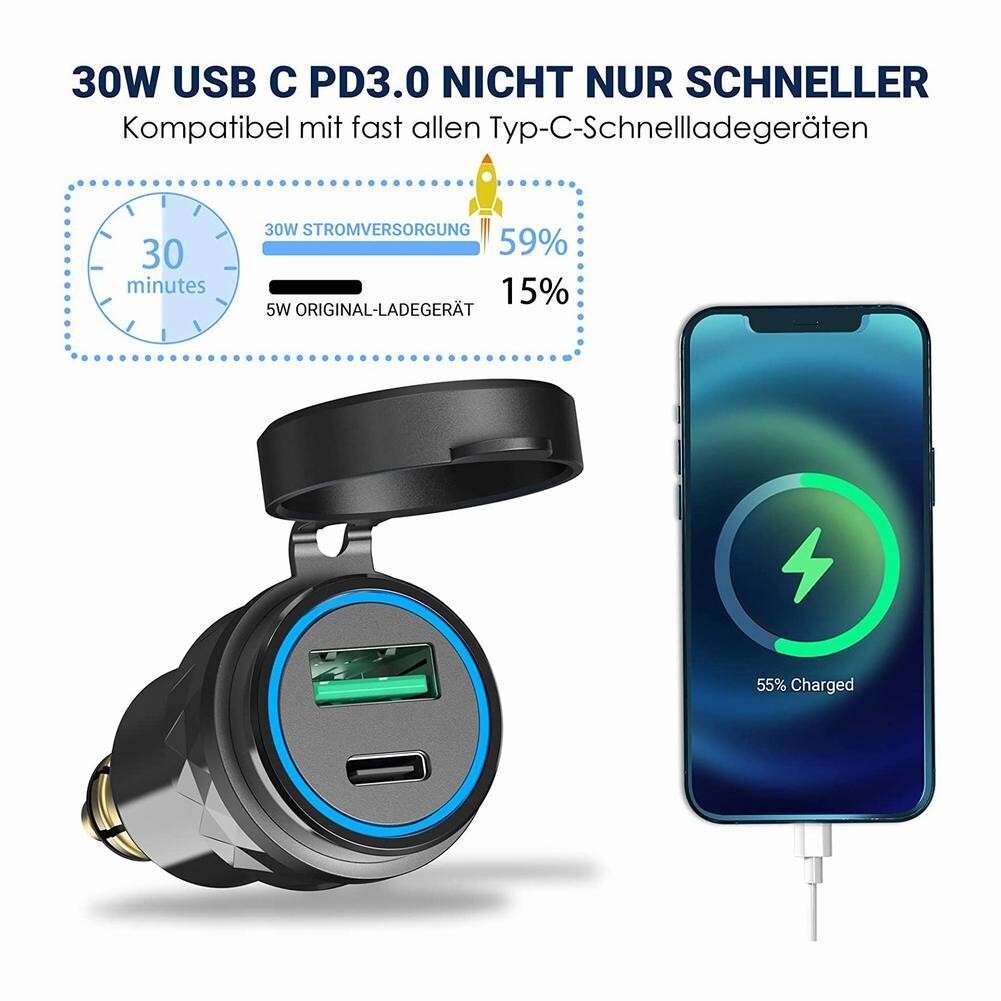 USB TypeC Fast Charger Power Adapter For Hella DIN Plug Socket For GS Motorcycle