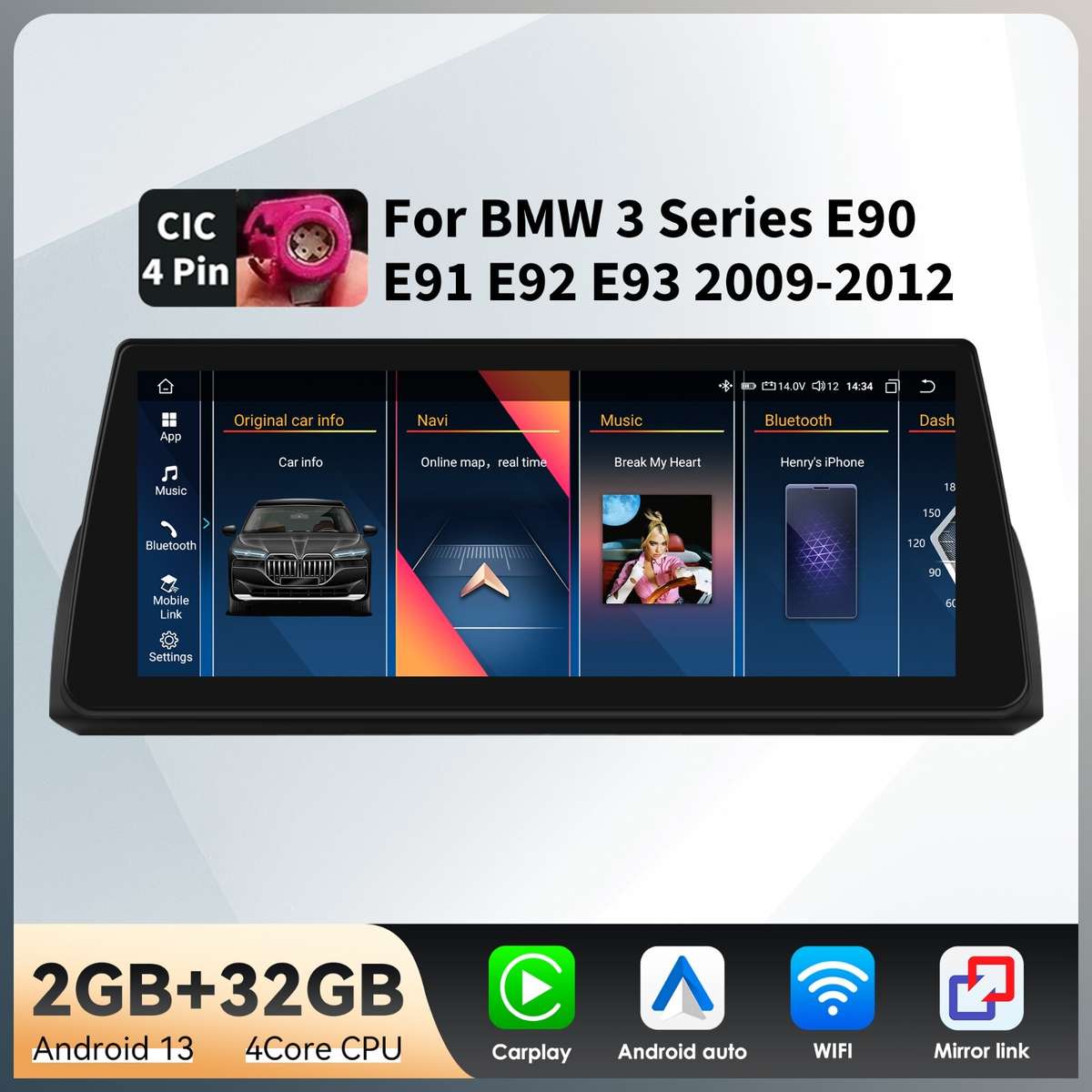 For BMW 3 Series E90 CIC 2009-2012 10.25"Android 13 GPS Stereo Radio Carplay 2GB