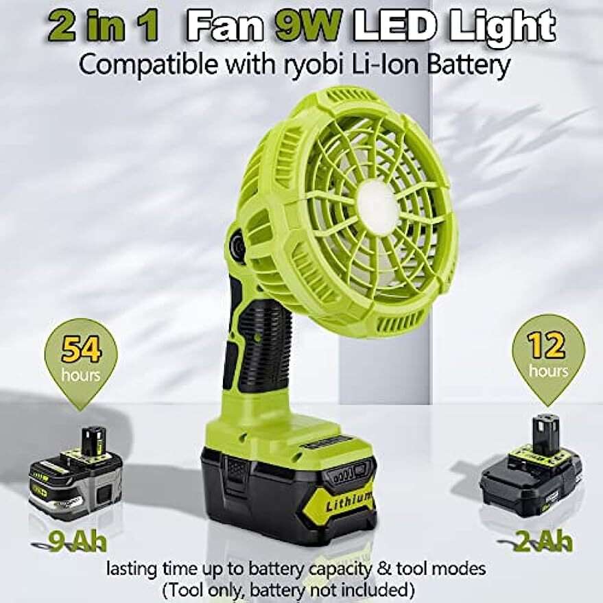 Camping Fan Cordless Fan For Ryobi 18V Battery Fan Portable With Light Remote