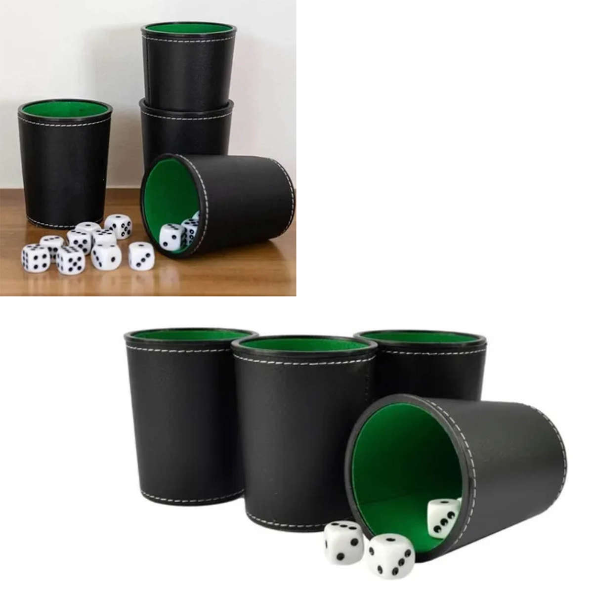 5Pcs PU Leather Dice Cup Set With 20 Dot Dices Exquisite Hand Feeling Black CH