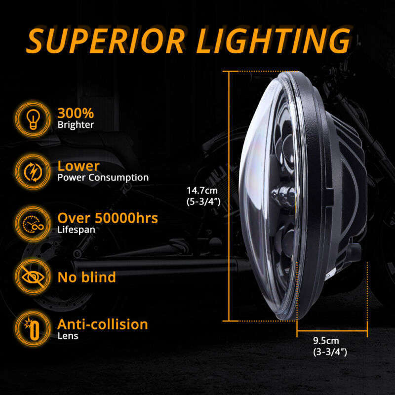 for Harley Sportster XL 883 1200 Dyna Black 5-3/4" 5.75 LED Headlight High Low