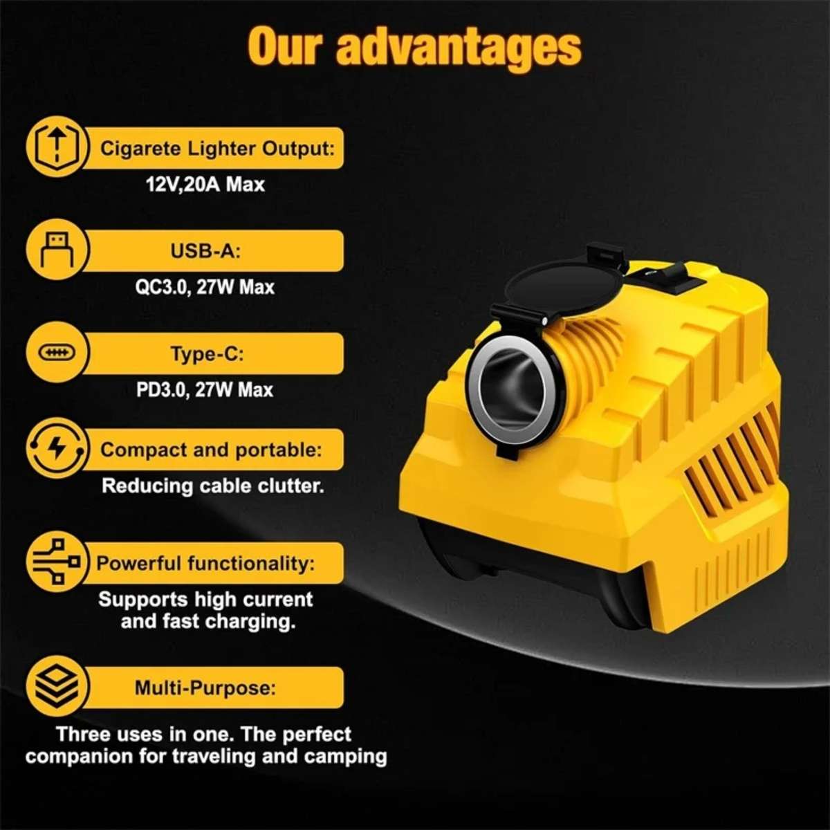 240W DC 12V Buck Converter Regulator Car Cigarette Lighter Power for Dewalt 20V