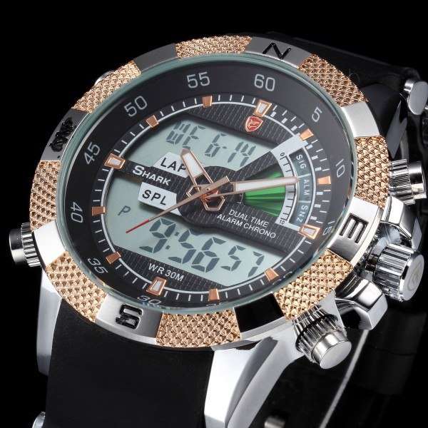 SHARK DUAL LED CHRONOGRAPH PORBEAGLE WATCH W/ BOX, PAPERS, LOADED!!