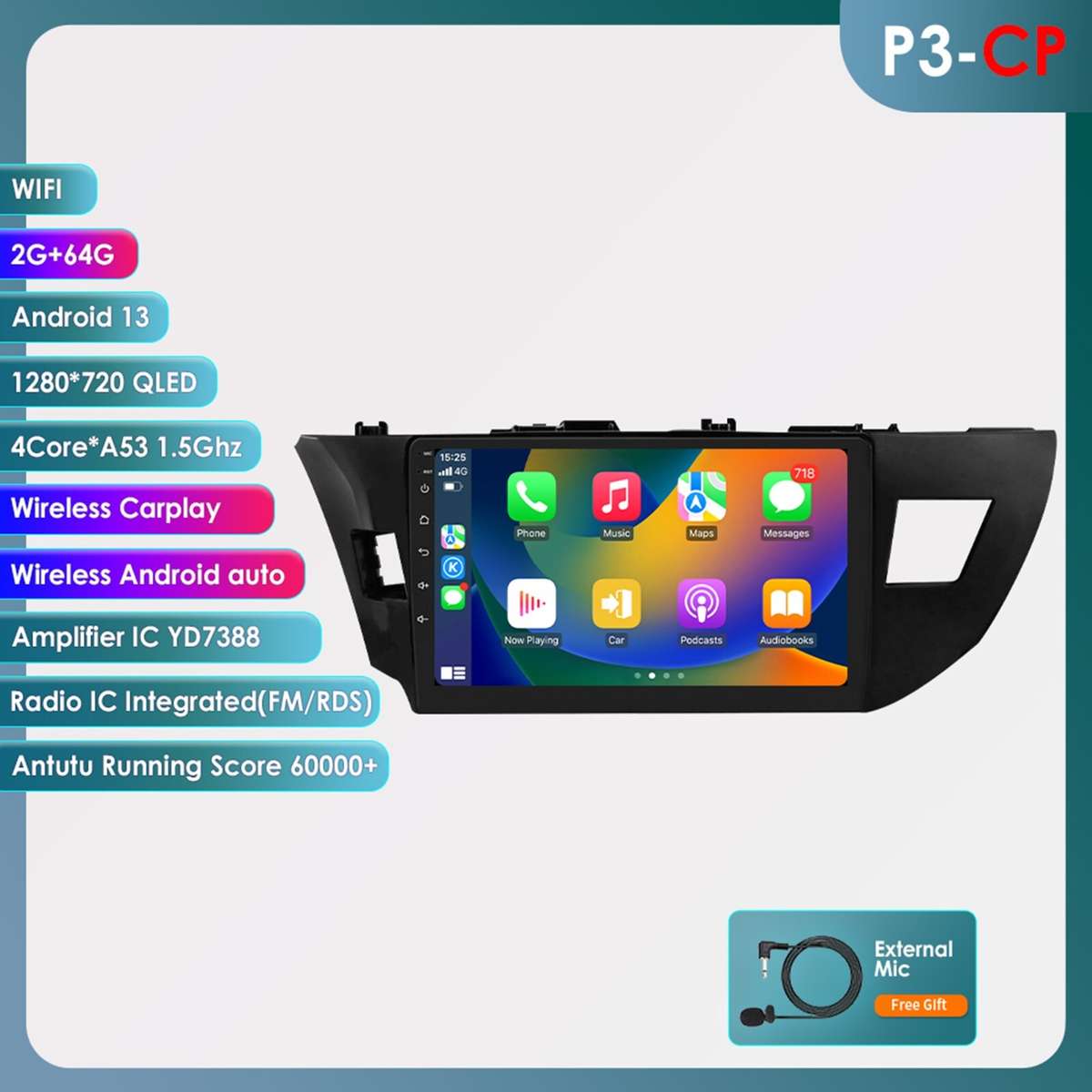 64GB Android 13 Carplay Car Stereo Radio Head Unit For Toyota Corolla 2014-2016