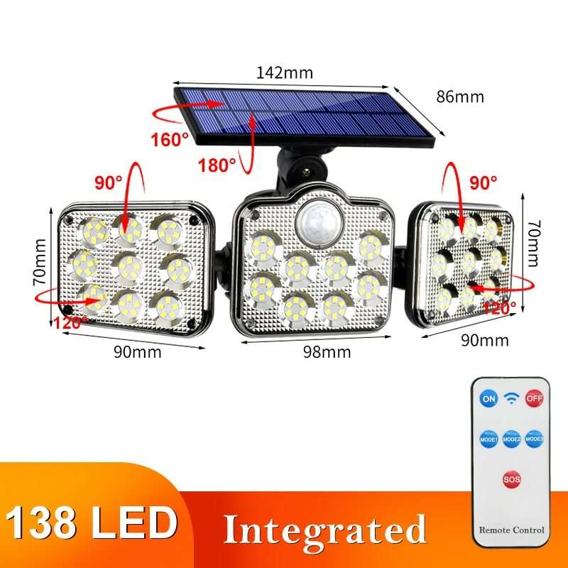 Solar LED Street Lamp Motion Sensor Remote Control Wall Flood Yard Outdoor Lamp Separation-122 SMD