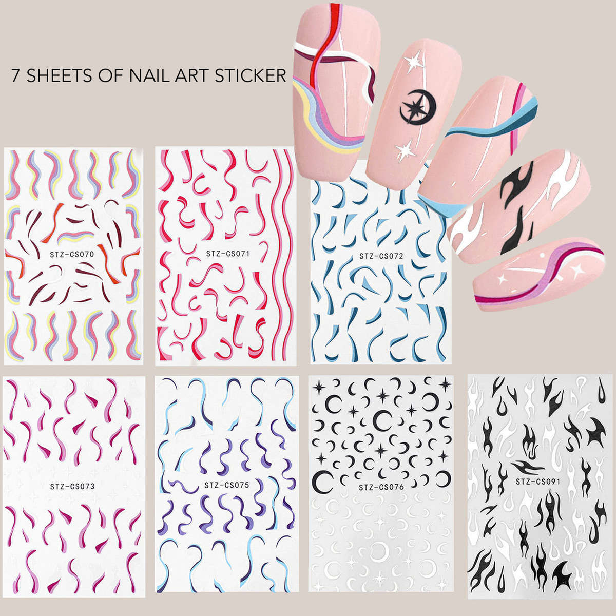 7 Sheets Of Fire Flame Nail Stickers Self Adhesive For Nail Art Decoration D CHW