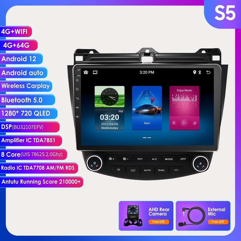 CarPlay Radio Stereo 8Core Android 12 GPS For Honda Accord 2003-2007 DSP 4+64GB