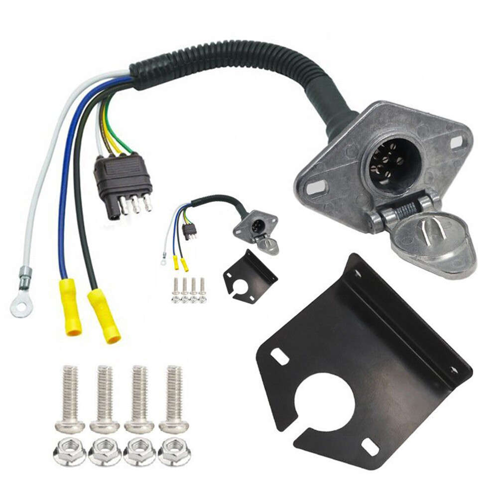Trailer Connector 4-pin to 6-pin Socket With Bracket RV Taillight Converter