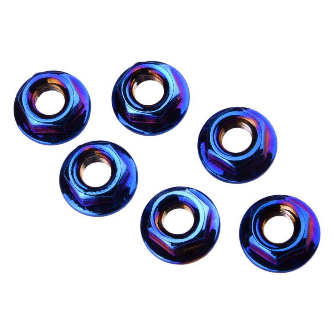 6Pcs Burning Blue Flange M10 Hex Nut Bolt Screw Fit For Motorcycle Bicycle Well